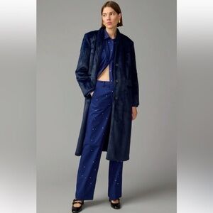 J Crew Collection palais topcoat in brushed faux fur Size 2 Navy NWT